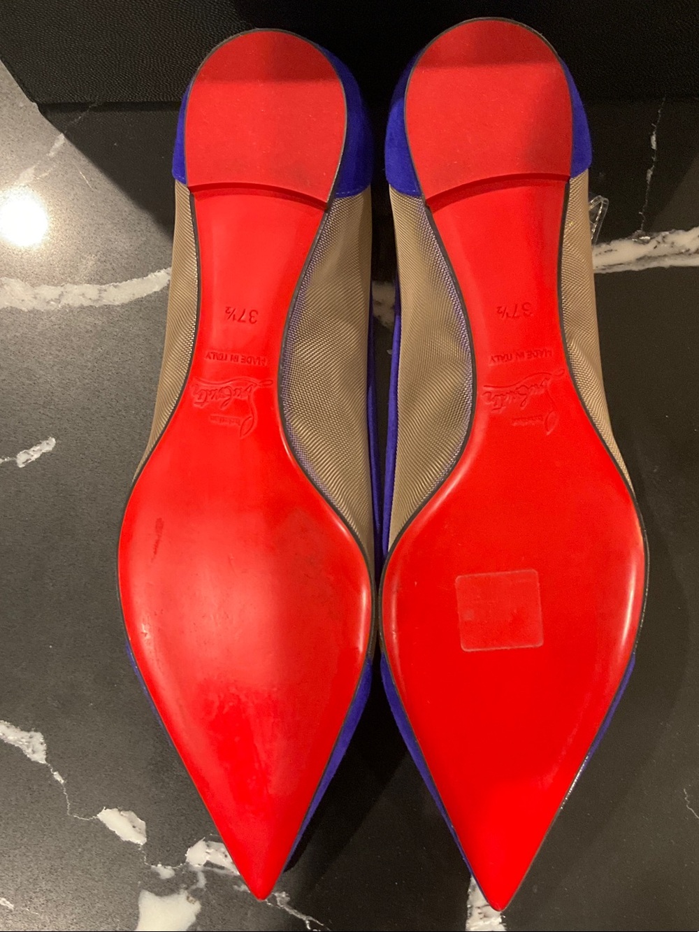 Christian Louboutin Pointed Flats in Vivid Blue/Purple Suede and Nude Mesh - Picture 6 of 9